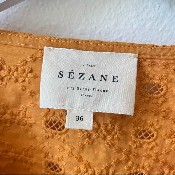 Sezane Boby Eyelet Ruffle Button Down Blouse Top in Sarfran Size 36 US 4 - Picture 4 of 6